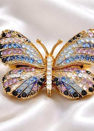 Брошка зі стразами метелик, золотиста