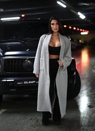 Сірий довгий жіночий кардиган альпака 0111 оверсайз