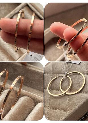 Золоті сережки конго нові 585 проба 3,42 г стиль cartier love картье кільця круглі 3,5 см серьги кільцями з камінчиками акція виробник україна 🇺🇦