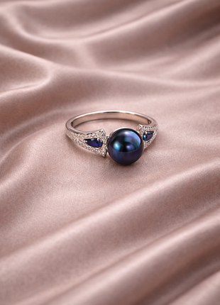 Silver 925 ring tahitian pearl sapphire zirconia size 17