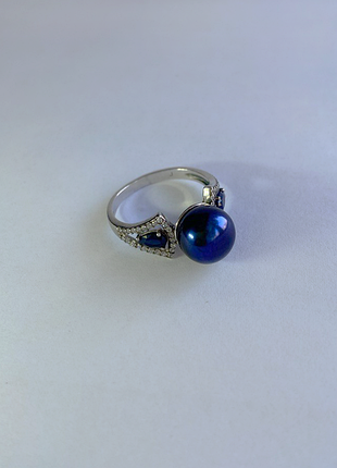 Silver 925 ring tahitian pearl sapphire zirconia size 17