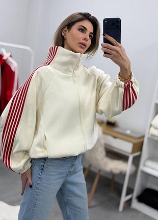 Крута флісова кофта оверсайз з лампасами