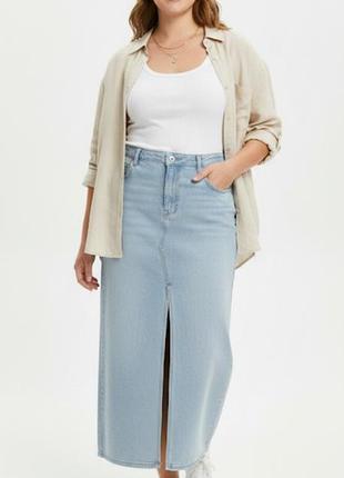 Джинсовая макси-юбка с разрезом shein curve, размер 3xl (56-58-60)