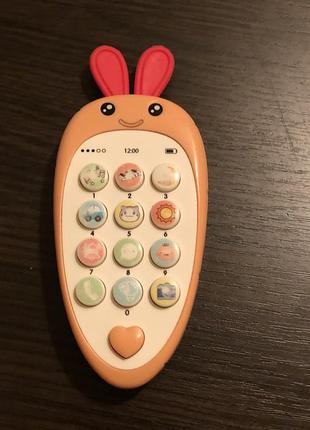 Телефон дитячий навчальний інтерактивний музичний рожевий морквина