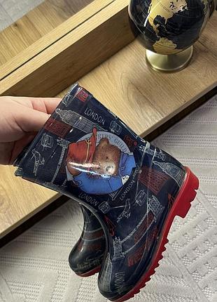 Гумові дитячі чоботи з принтом ведмедика паддінгтона, гумаки, чоботи 26р, чоботи 27р, чоботи 8 розмір