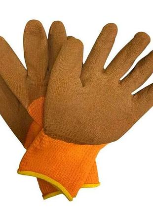 Перчатки робочі утеплені 10(xl) зі вспіненим коричневим латексним покриттям помаранчеві тм китай