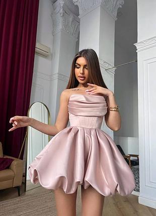 Комплект женский пудра / розовый костюм с юбкой / атласный комплект: корсет и юбка баллон цвета пудра / пудровый комплект с юбкой