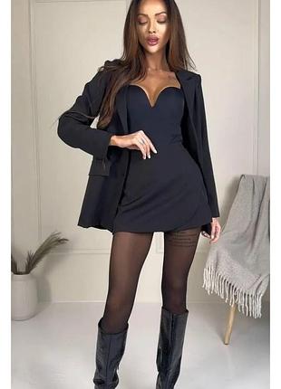 Жіночий костюм (піжак + спідниця-шорти); колір: чорний, шоколад, червоний, молоко, графіт; розмір: 42-44, 44-46 ;