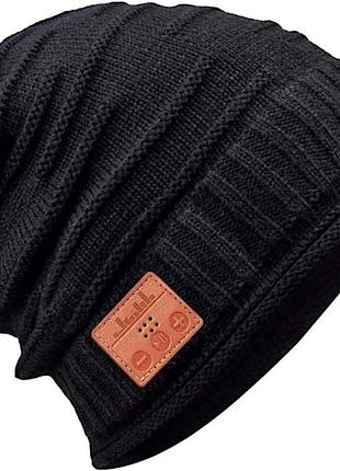 Шапка з вбудованими bluetooth навушниками, чорна музична шапка-біні з бездротовими навушниками для спорту, прогулянок