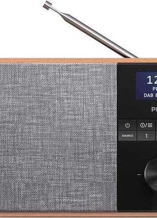 Philips портативне радіо bluetooth dab/fm 3" дерев'яний корпус коричневий сірий з таймером