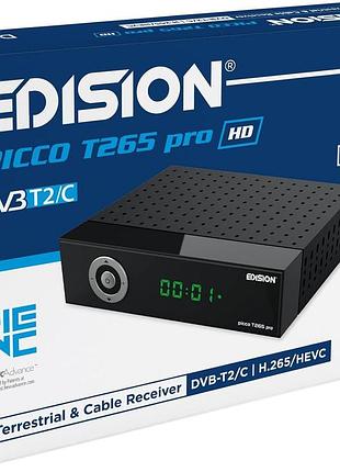 Цифровий тюнер t265 pro hd, підтримка usb wi-fi, телевізійний приймач dvb-t2/c, full hd h.265 hevc, pvr, usb, hdmi, scart, edision
