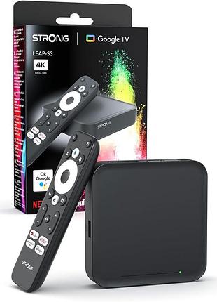 Тв-приставка strong leap s3 4k uhd google tv 2gb/16gb chromecast ethernet wi‑fi hdr10+ dolby vision dolby
