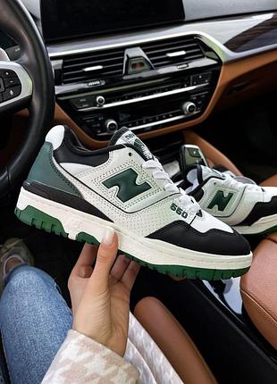 Кроссовки унисекс new balance 550 бело-зелено-черные кожа распродаж