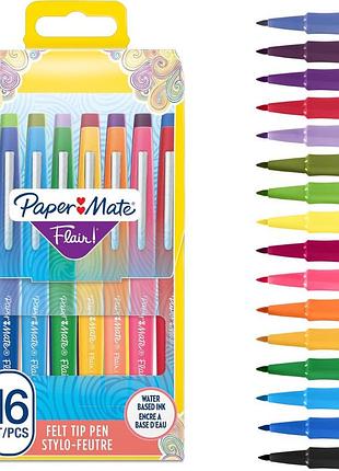 Фломастер papermate flair original, felt tip средний 0.7 мм, набор 16 цветов