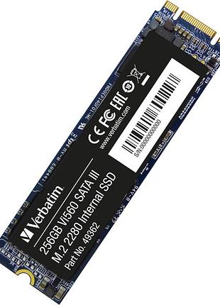 Ssd накопичувач внутрішній m.2 2280 sata iii 256gb verbatim vi560 чорний 3d nand до 550 мб/с для ноутбука/ультрабука