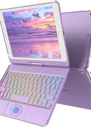 Кейс з клавіатурою та трекпадом для ipad 9th/8th/7th gen 10.2 дюйма bluetooth підсвітка 360° поворот тримач для стилуса фіолетовий