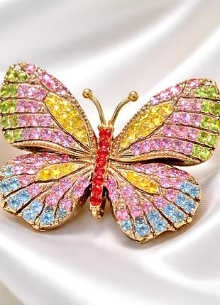 Брошка метелик зі стразами, золотиста.
