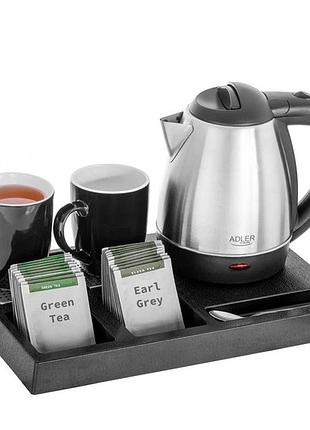 Електрочайник + 2 чашки та піднос adler ad 1354 1.2л з нержавіючої сталі ua-27