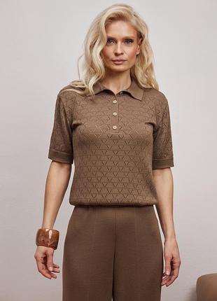 Ажурне поло мокко з преміальної пряжі