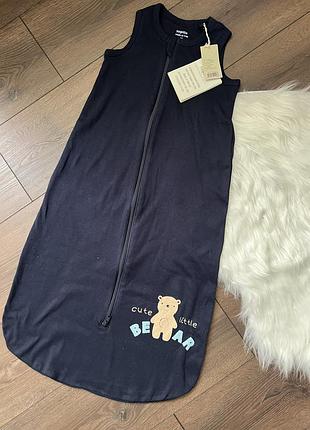 Дитячий спальний мішок дитячий спальник легкий літній бавовняний один шар на замочку 0,5 tog з ведмедиком 90 см 6-18 міс 74 80 86