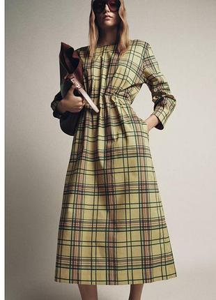 Zara платье милли-платье в клетку со льном