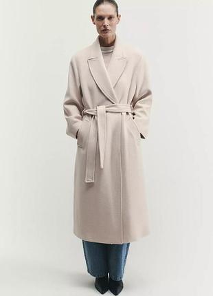 Класичне бежеве вовняне пальто zara, m