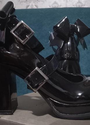 Черные лакированные туфли мери джейн в стиле lolita на каблуке 36 размер