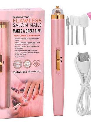 Портативный фрезер для маникюра и педикюра с набором фрез, usb, flawless salon nails