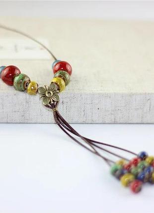 Довга прикраса дизайнерська керамічні намистини