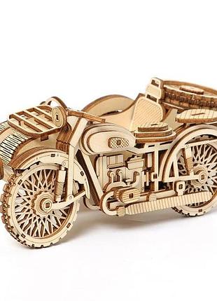 Дерев'яний 3d-пазл конструктор мотоцикл з коляскою lg834 (81 деталь)