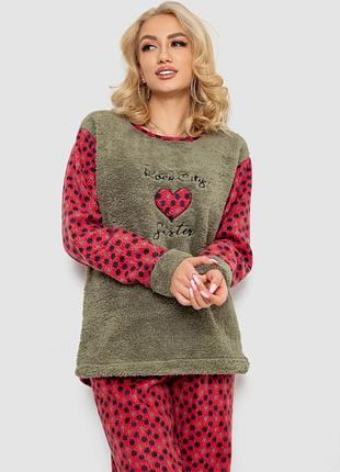 Піжама жіноча махра, колір оливково-червоний,