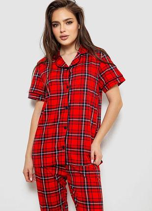 Женская пижама в клетку, цвет красный
