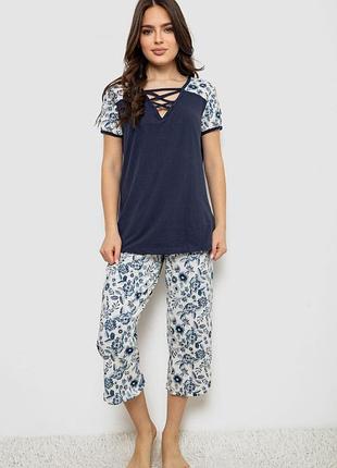 Женская пижама с принтом, цвет синий