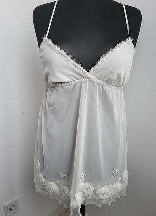 Винтажный белый топ-комбинация | y2k 2000-ти | полупрозрачная сетка | eu 75