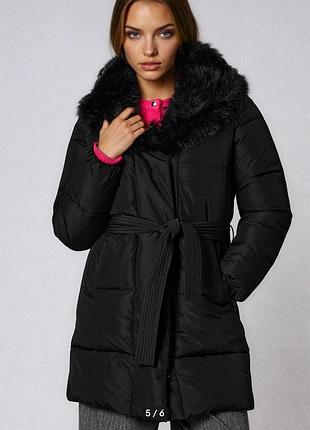 Пальто куртка стеганная демисезон воротник мех серная s-m размер