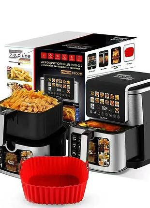 Аэрофритюрница zepline zp-00339 13л (4200 вт) с двумя тэнами и сенсорным управлением, безмасляная фритюрница 14 программ