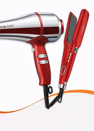 Набор для укладки волос от sokany sk-14035 2 в 1 фен + утюжок