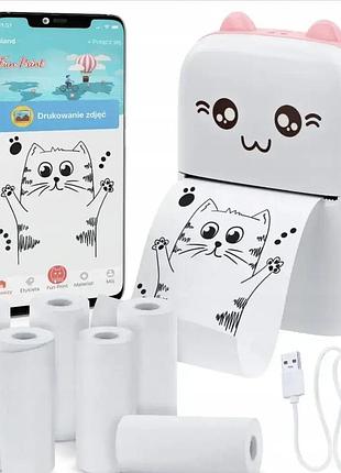 Портативный розовий мини принтер 1 рулон mini printer термопринтер карманный детский принтер термо принтер