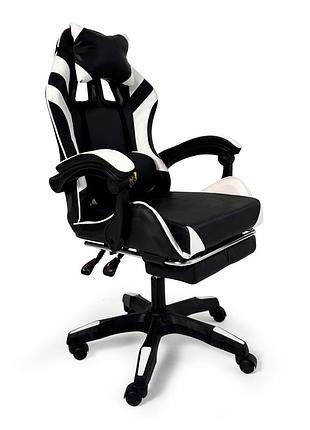 Геймерское кресло primaveo с эргономичными подушками и выдвижной подставкой для ног, черный/белый
