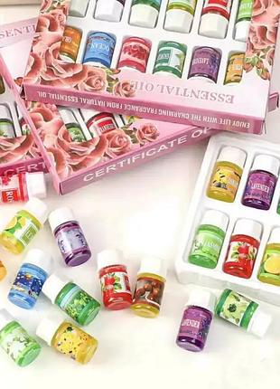 Набір ефірних масел 12 шт., у скляних флаконах / натуральні аромамасла для аромалампи, масажу, spa та будинку