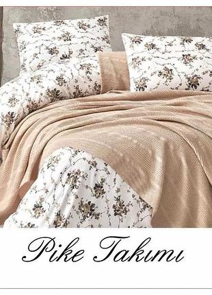 Постільна білизна з вафельним покривалом la villa mavi персиковий