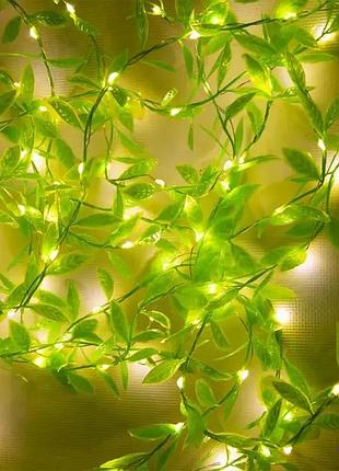 Гірлянда-штора з листочками curtain copper sf-55 внутрішня, з прозорим дротом, 10м