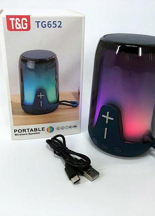 Аккумуляторная переносная колонка tg652 5w с rgb подсветкой и ремешком, блютуз колонка. цвет: синий