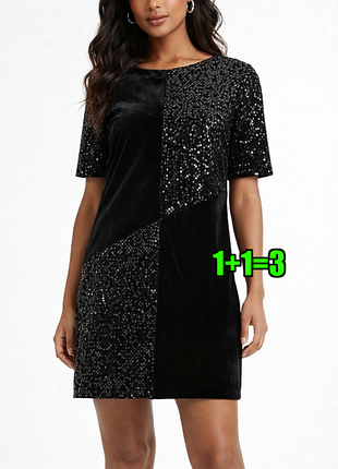 1+1=3** блестящее темное платье с велюровыми вставками в пайетках dorothy perkins, размер 48 - 50