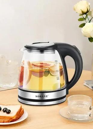 Скляний електрочайник 1500вт sokany sk-sh-1059, чайник із підсвічуванням на 1.2 л.