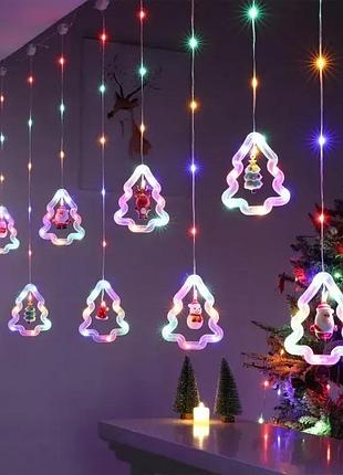 Гирлянда штора “фигурки в ёлочке” 3м (ёлка, снеговик, дед мороз, олень, шапка)