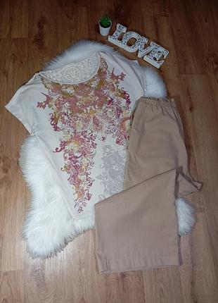 Жіночий літній набір розмір л футболка та лляні штани кюлоти