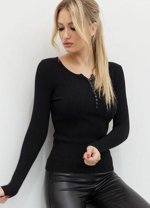Жіноча кофта базова в рубчик, колір чорний