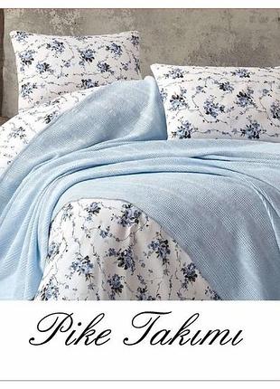 Постільна білизна з вафельним покривалом la villa mavi блакитний