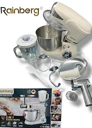 Универсальный кухонный комбайн rainberg rb-8088 6л мясорубка, блендер 3600вт планетарный тестомес white